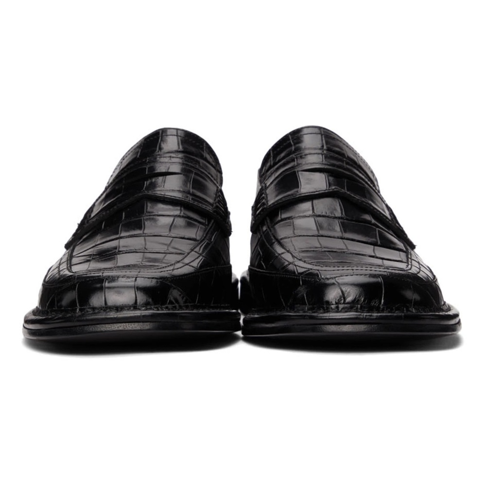 Loewe black croc slip on loafers